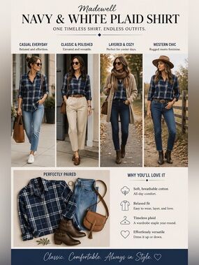 Madewell Navy and White Plaid Shirt